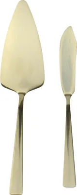 Produktbild von "OTIX Kuchenschieber und Kuchenmesser Leichtgold Set von 2 Hochzeitstorte Servierset Edelstahl Backzubehör"