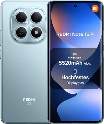 Produktbild von Xiaomi Redmi Note 15 5G Smartphone 8GB/256GB 6,77" 5520mAh, 45W TurboCharge Schnellladefunktion, Wet Touch 2.0 Technologie, Gletscherblau