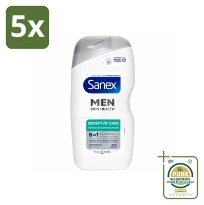 Imagen del producto de 5 unidades de gel de ducha Sanex Men Sensitive, 400 ml cada uno, pack ahorro