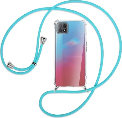Produktbild von Handykette Backcover-Schutzhülle mit Band (Metall silberfarben) für Oppo A73 5G - türkis