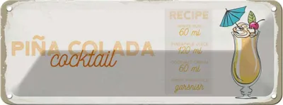 Produktbild von vianmo Blechschild 10x27 cm Pina Colada Cocktail Recipe