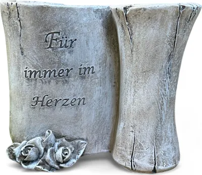 Produktbild von Grabvase Vase für Grab - Für immer im Herzen - Gedenkstein Grabschmuck Grabdeko