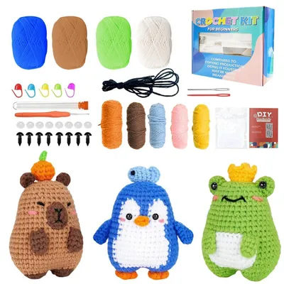 Image de Kit de crochet pour débutants, animaux à réaliser avec instructions vidéo, comprenant 3 chats, technique d'amigurumi, kit créatif