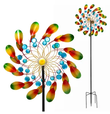 Produktbild von Windrad Garten Peacock aus Metall, buntes Windspiel, 212 cm hoch