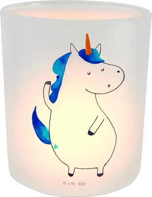 Produktbild von Mr. & Mrs. Panda Outdoor Windlicht Einhorn Mann - Transparent - Geschenk, aus Glas, Cool, Familie, Teelichthalter, Einhörner, Party, Kerzenhalter, Unicorn