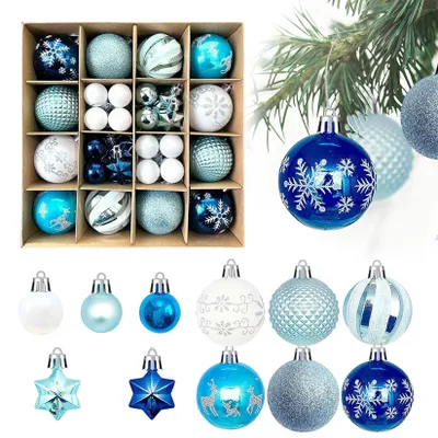 Weihnachtskugeln 44er Set, Blau-Weiß, 6 & 3 cm, Kunststoff