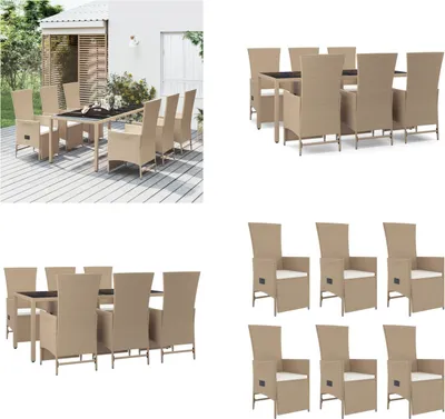 Produktbild von vidaXL 7 tlg. Garten Essgruppe mit Kissen Beige Poly Rattan - Garten Essgruppe - Garten Essgruppen - Essgruppe - Essgruppe Terrasse