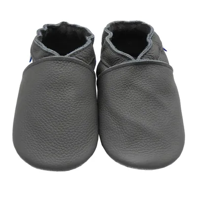 Produktbild von YIHAKIDS® Baby Krabbelschuhe aus Echtleder, weiche Lauflernschuhe für Mädchen & Jungen, rutschfeste Ledersohle, Grau, Größe M (6-12 Monate)