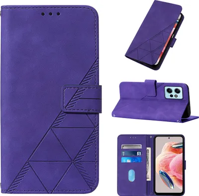 Produktbild von Hülle für Xiaomi Redmi Note 12 4G Prägung Flip Leder Kartenfächer Schutzhülle mit Ständer Lila