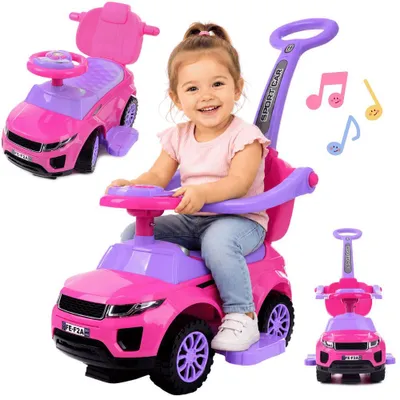 Zdjęcie produktu dla Jeździk chodzik samochód na pedały pchacz z melodyjkami 3w1 autko z klaksonem różowy FUNFIT KIDS