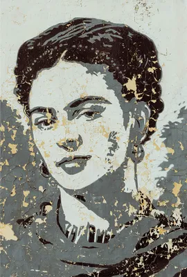 Produktbild von Kunstdruck auf Leinwand - Porträt von Frida Kahlo an Einer Wand - Wanddeko, Canvas cm. 50x80