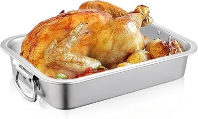 Produktbild von PolkaHome® Backblech Edelstahl, Auflaufform mit Griffen 40 cm, rechteckige Backform, Ofenform für Lasagne, spülmaschinenfest