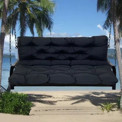 Produktbild von Topchances Gartenmöbelauflage, Schwarz, 150x100x10cm, Wasserdicht, Hohe Rückenlehne, 8 rutschfeste Riemen, für Gartenbank & Hollywoodschaukel, Polyester-Baumwolle, Rechteckig