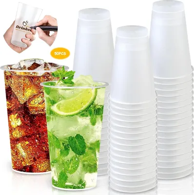Zdjęcie produktu dla Kubki wielokrotnego użytku, 50 sztuk, kubki do picia, kubki plastikowe, 300 ml, wielokrotnego użytku, kubki plastikowe na przyjęcia, wesela, święta, Boże Narodzenie, urodziny, kubki do napojów