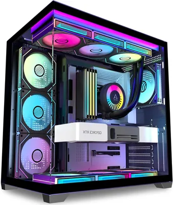 Productafbeelding van ATX Mid Tower Gaming PC Behuizing met 9 ARGB Ventilatoren en Gehard Glas