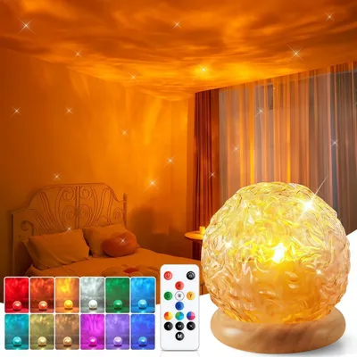 Produktbild von LED-Nachtlicht mit Fernbedienung, Wasserwellenlicht, 16 RGB-Farben, Timer, verstellbare Helligkeit, Sternprojektion, für Schlafzimmer & Party