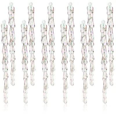 12 Weihnachtsbaumhänger Eiszapfen, Kunststoff, 15,5 cm, transparent