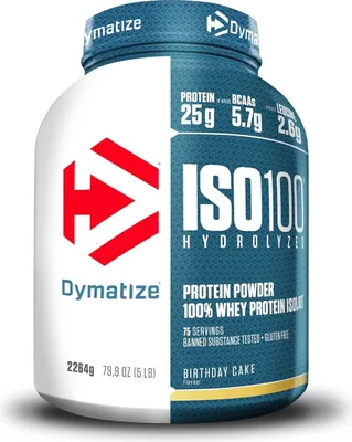 Produktbild von Dymatize ISO100 Hydrolyzed, Pulver, Hydrolisiertes Molkenprotein, Molkenprotein isoliert, Kuchen, L-Alanin, L-Arginin, L-Asparaginsäure, L-Cystein, L-Glutaminsäure, L-Glycin, L-Histidin,..., Hydrolysiertes Molkenproteinisolat (Milch) (50%), Molkenproteinisolat (Milch) (46%), Emulgator..., 1- 2 Portionen pro Tag. Genieße das Produkt vor dem Training, nach dem Training oder jederzeit,...