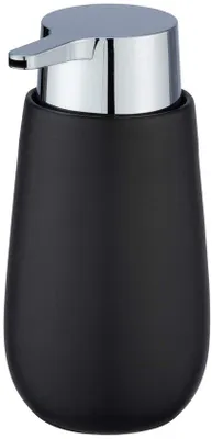 Produktbild von Ibenzoa® Schwarzer Keramik-Seifenspender 320 ml – matt, nachfüllbar, 9,5×16×8 cm, verchromter Pumpkopf, für Bad & Küche