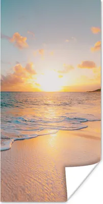 Produktbild von MuchoWow® Poster Sonnenuntergang - Strand - Meer - Sommer - Blau 60x120 cm - Wandschmuck