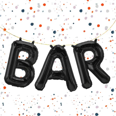 Zdjęcie produktu dla Balony foliowe z napisem „Bar”, czarne, ok. 40 cm, do napełniania powietrzem
