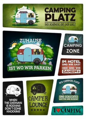 Produktbild von Camping Kühlschrankmagnete im 8er Set Campingplatz Stellplatz Wohnwagen Camper