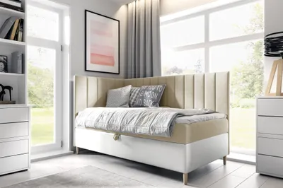 Produktbild von Boxspringbett Gästebett Kinderbett HELVI Nr.3 100x200cm Weiss-Beige Seite Links