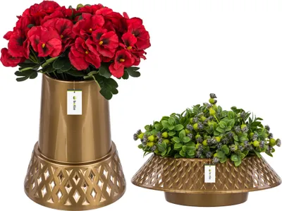 Obrázek produktu pro Sada hřbitovní váza V 25 cm Ø 11 cm + květináč hřbitovní mísa Ø 23 cm v lesklé zlaté barvě Ažurová dekorace hrobu pro kompozice z umělých a pravých květin z plastu