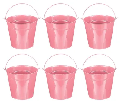 Obrázek produktu pro Mini pozinkované kbelíky s uchy - 6 kusů růžových dekorativních kbelíků
