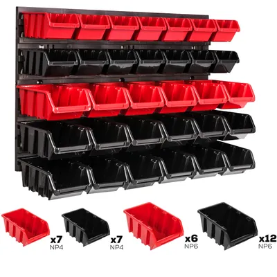 Produktbild von Lagersystem Wandregal 576 x 390 mm | 29 stck. Box | Stapelboxen Schüttenregal Sichtlagerkästen | Extra Starke Wandplatten | Regal Erweiterbar | Werkstattregal Lagerregal Werkstattwandregal Steckregal
