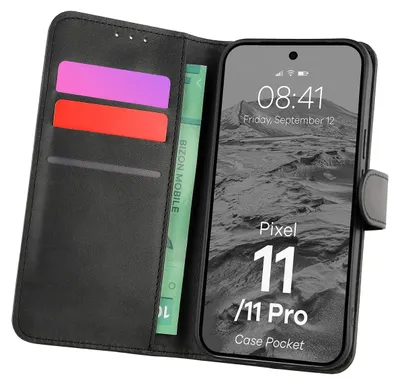 Produktbild von Handyhülle mit Klappe für Google Pixel 11 / 11 Pro, Bizon Case Pocket, Schwarz