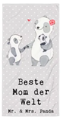 Produktbild von Mr. & Mrs. Panda Badehandtuch Panda Beste Mom der Welt - Grau Pastell - Geschenk, Großes, Strandtuch, Strandlaken, Tochter, Geschenkidee, Danke, Duschtuch, Handtuch, Ma