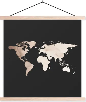 Produktbild von MuchoWow® Textilposter Weltkarte - Aquarell - Schwarz 40x40 cm mit holzfarbenen Rahmen - Posterleiste