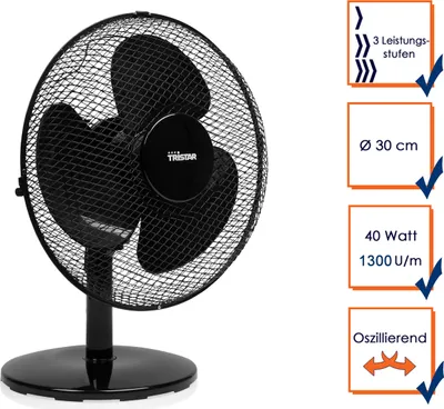 Produktbild von Tristar VE-5725, Haushalts-Lamellenlüfter, Schwarz, Tisch, Kunststoff, 48,43 dB, 1 m³