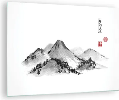 Produktbild von Bilder auf glas - Einteilig - Zeichnen Asien Berge - 70x50cm - Glasbilder - Wandbilder - Bilder - zum Aufhängen bereit - Wanddekoration aus Glas - Glas Bilder - Wandbild auf Glas - GAA70x50-4273