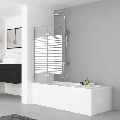Produktbild von Duschwand Badewanne 100x140cm - 2-teilige Faltwand mit Milchglas und Nano-Beschichtung