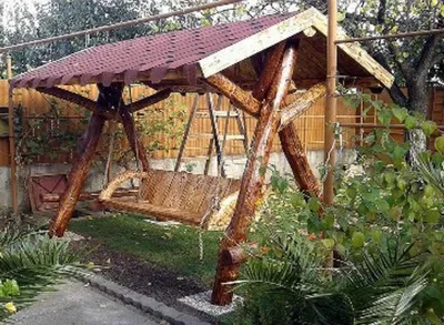 Image de Casa Padrino Balançoire de jardin rustique couverte Balançoire Hollywood Mod S1 - Chêne massif - Bois véritable massif