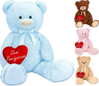 Immagine prodotto di Brubaker XXL orsacchiotto 100 cm azzurro con cuore Seni Seviyorum peluche giocattolo morbido