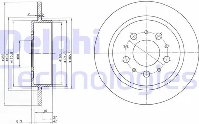 Produktbild von 2x DELPHI Bremsscheibe BG2718 für VOLVO 940 II Kombi (945) 940 Kombi (945) 265mm