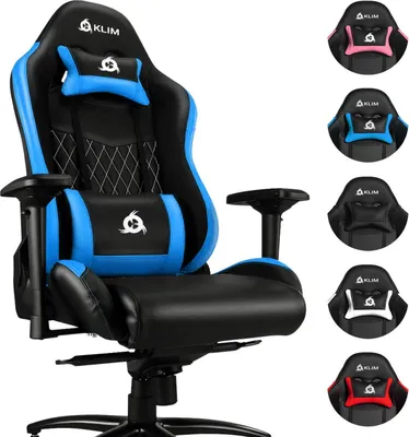 Produktbild von KLIM Esports Gaming Stuhl + Mit Lenden- und Nackenstütze + Verstellbar Gaming Sessel + Ergonomisch PC Stuhl + Kunstleder und Premium-Materialien + Blau Gamer Stuhl Gaming Chair