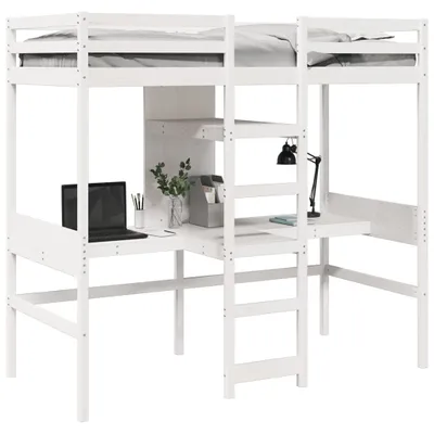 Produktbild von vidaXL Hochbett ohne Matratze Weiß 90x190 cm Massivholz Kiefer