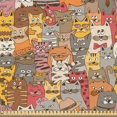 Produktbild von ABAKUHAUS Katze Gewebe als Meterware, Psychedelisches buntes Muster mit lustigen Kätzchen-abstrakten Weinlese-Maskottchen-sonderbarem Comic, 2 M (148 x 200 cm), Mehrfarbig