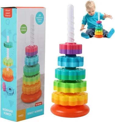 Bunte drehbare Stapelturm für Kinder, stapelbare Regenbogenringe, pädagogisches Spielzeug für Kleinkinder ab 12 Monaten