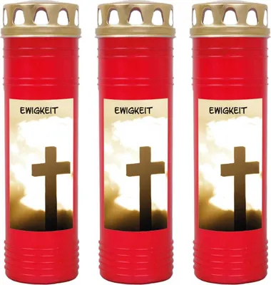 Produktbild von Grabkerze Rot 3er Pack, Brenndauer: 170 Stunden ( je Kerze ), Motiv: Ewigkeit