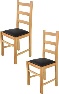 Immagine prodotto di t m c s Tommychairs - Set di 2 sedie RUSTICA per cucina e sala da pranzo, struttura robusta in legno di faggio, laccata in colore naturale e sedile imbottito rivestito in Pelle finta nera