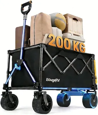 Produktbild von Elektrischer Bollerwagen faltbar, 200 kg Belastbarkeit, Campingwagen mit Antrieb, 250W Doppelmotor & 250L Volumen, Offroad Elektro-Handwagen für Outdoor-Abenteuer & Garten (Ohne Ladegerät)