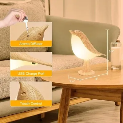Image de Lampe de table avectactile, veilleuse, lumière à 3 niveaux de luminosité en forme d'oiseau, rechargeable via USB, lampe de bureau LED portable pour bébé, enfants, chambre à coucher, maison, bureau, etc.
