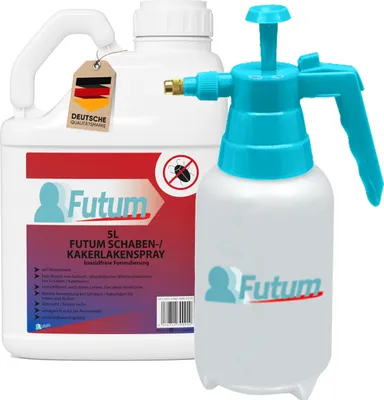 Produktbild von FUTUM 5 Liter + Sprüher Schaben Spray | Biozidfreies Kakerlaken Mittel | auf Wasserbasis gegen Kakerlaken, Schaben, Larven & Eier