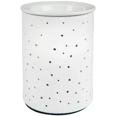 Produktbild von ONVAYA® Porzellan Duftlampe DOTS | 1 Stück | Elektrisch | Weiss | 15 cm | für die Steckdose | mit Birne | Aromalampe