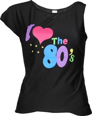 A black t-shirt with a colorful graphic print.